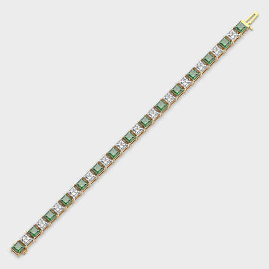 Chunky Princess Cut Diamond and Green Stone Bracelet