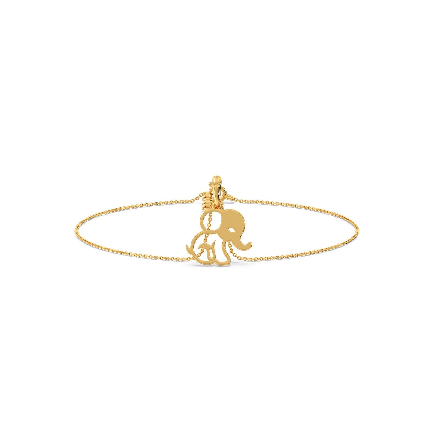 Elephant Charm Plain Gold Chain Bracelet