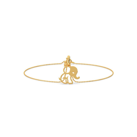 Elephant Charm Plain Gold Chain Bracelet