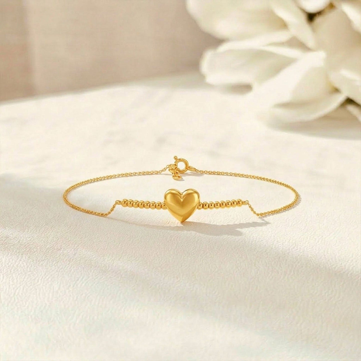 Heart Plain Gold Chain Bracelet