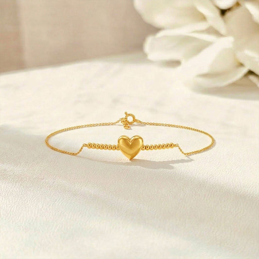 Heart Plain Gold Chain Bracelet