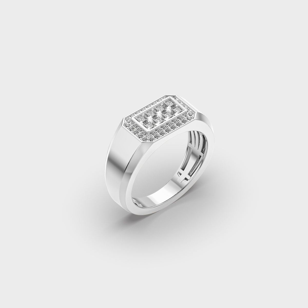 Rectangular Signet Diamond Cluster Ring For Men - View 8