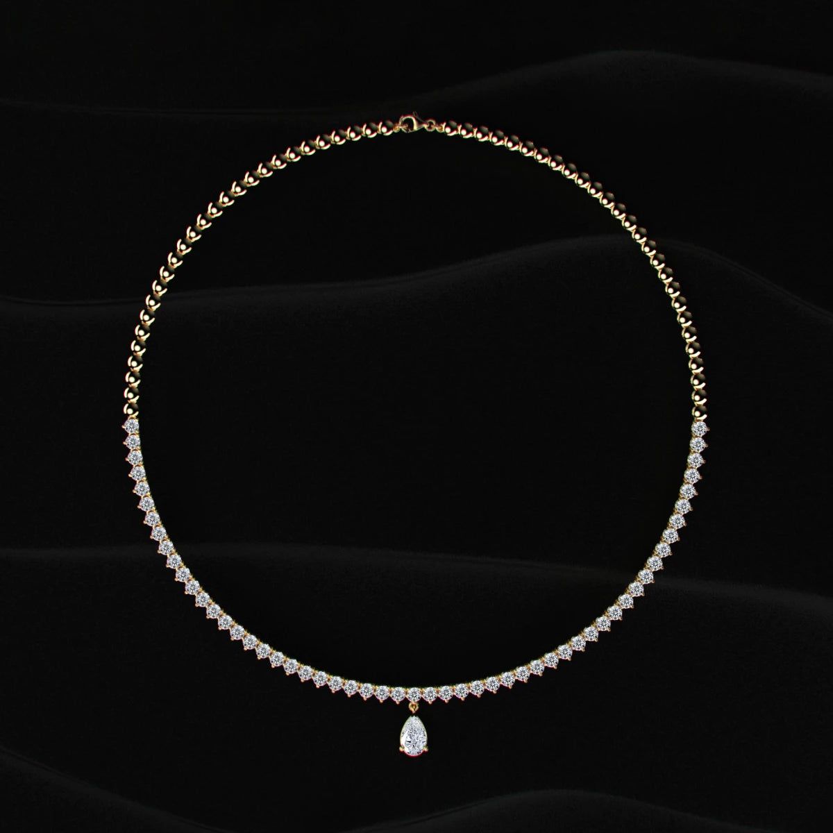 Round Diamond Tennis Necklace with pear shaped pendant