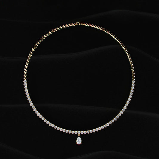 Round Diamond Tennis Necklace with pear shaped pendant