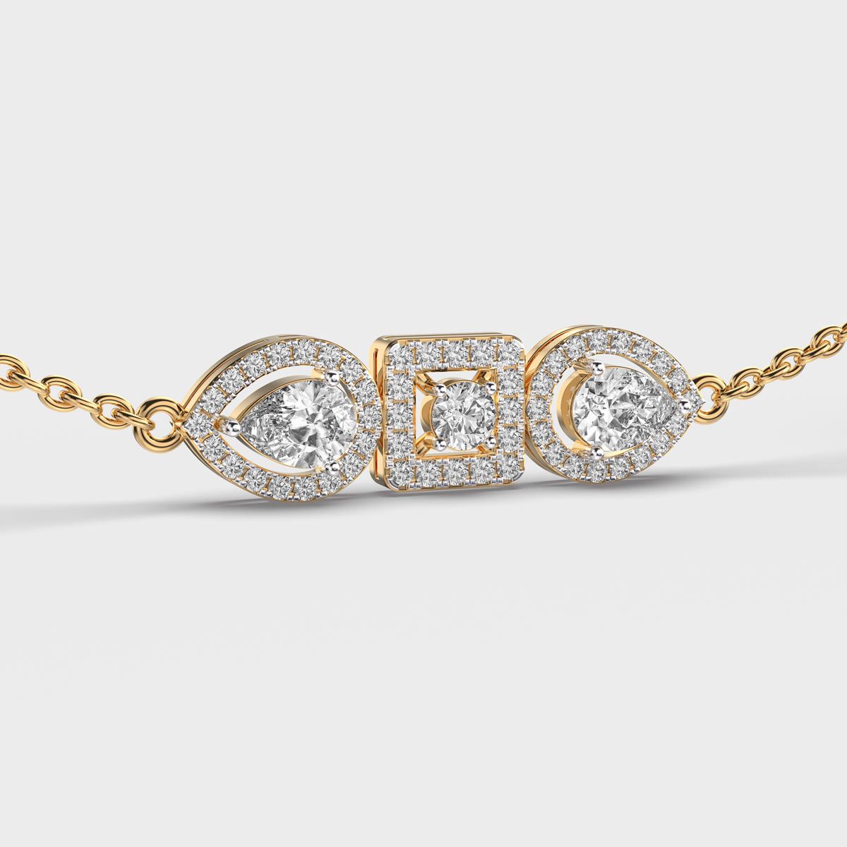 Three Stones Chained Diamond Necklace