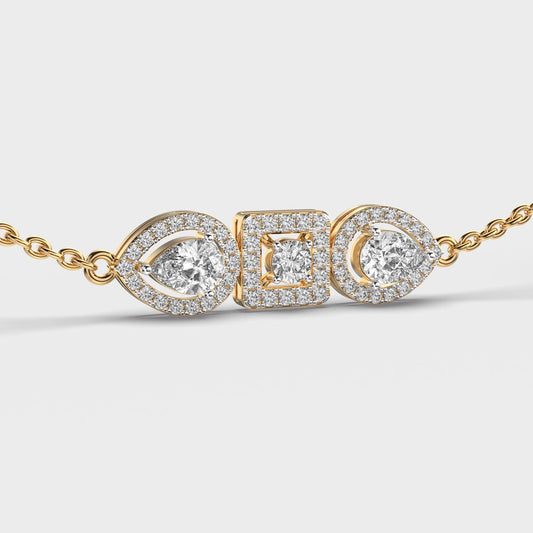 Three Stones Chained Diamond Necklace