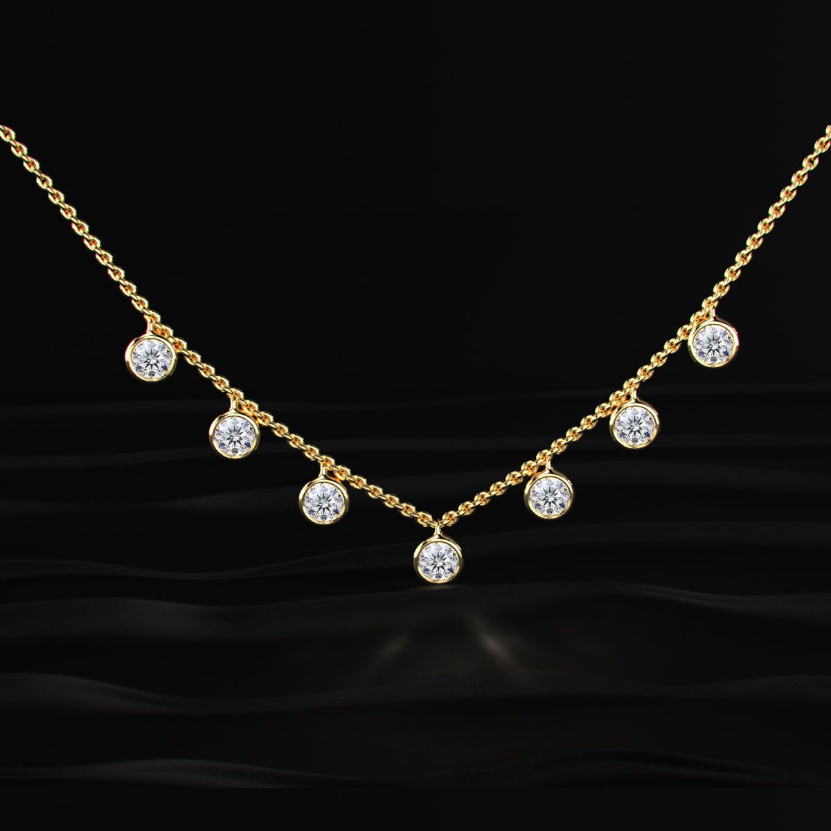 Round Diamond Bezel Drop Station Necklace
