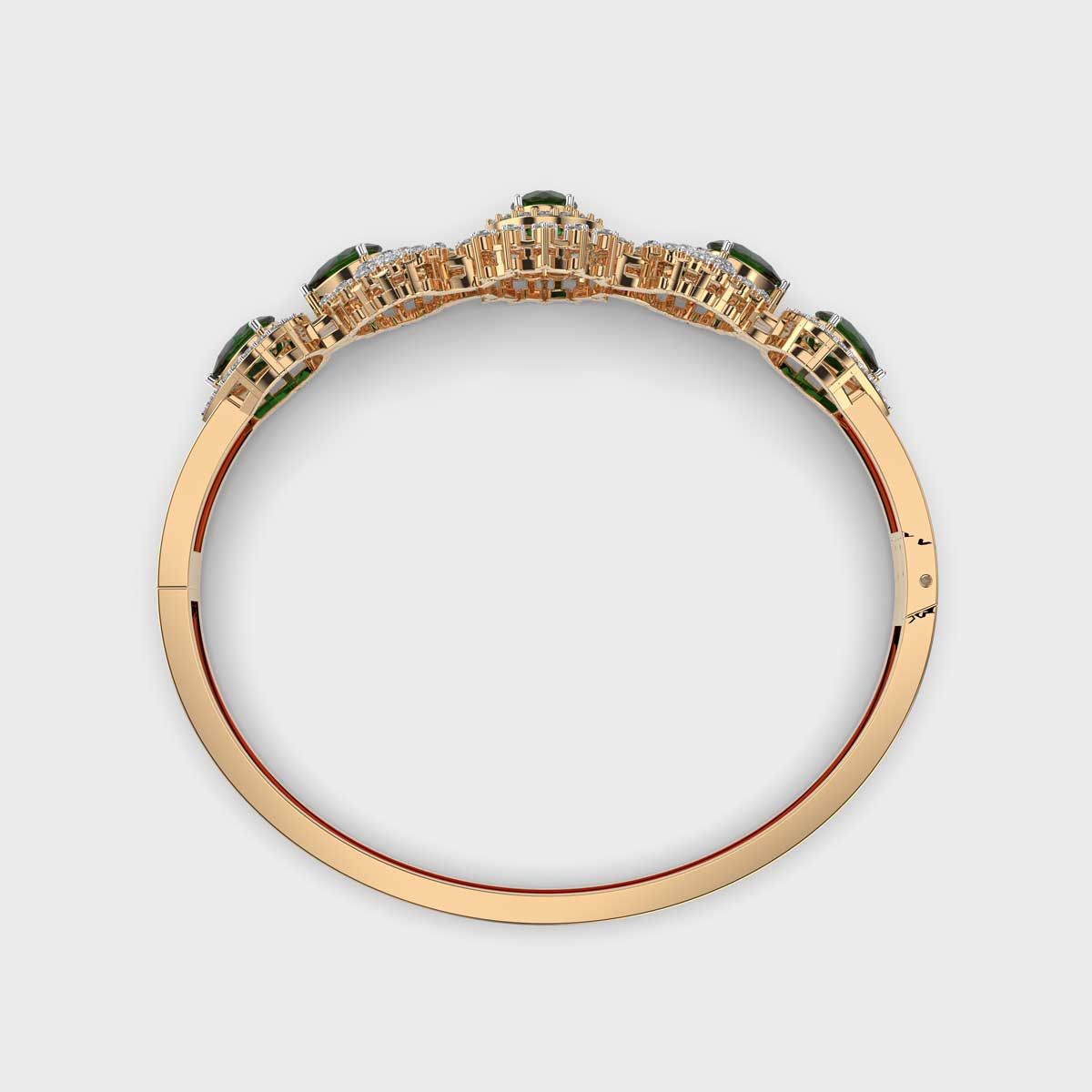 Shimmering Vrinda Green Stone Diamond Kada Bracelet