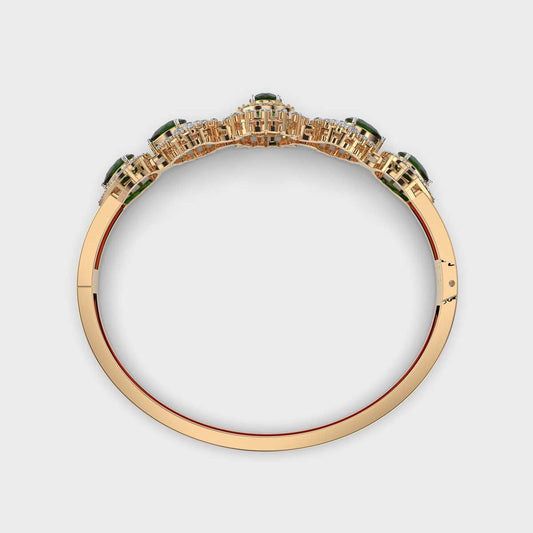 Shimmering Vrinda Green Stone Diamond Kada Bracelet