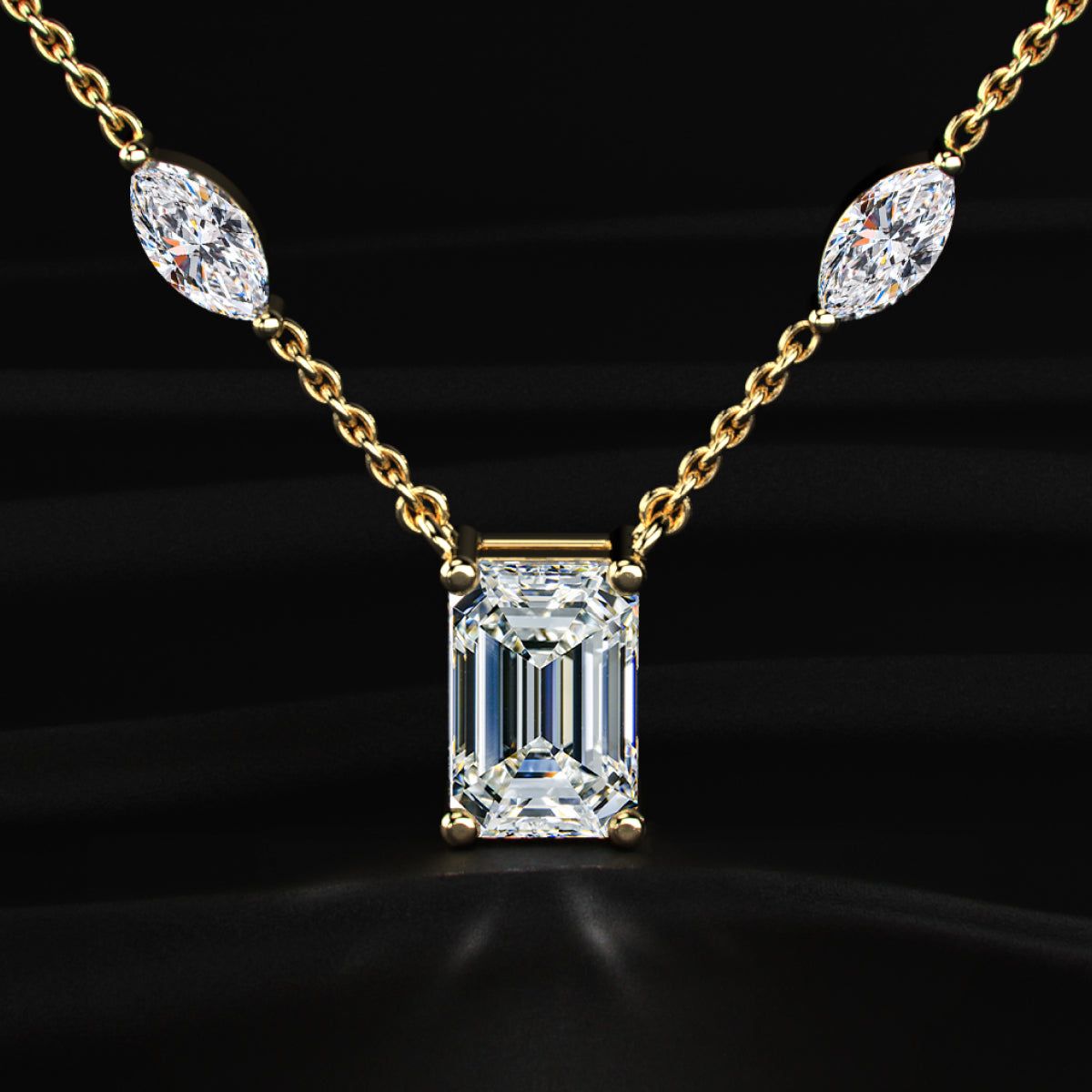 Emerald Cut Diamond Solitaire Necklace