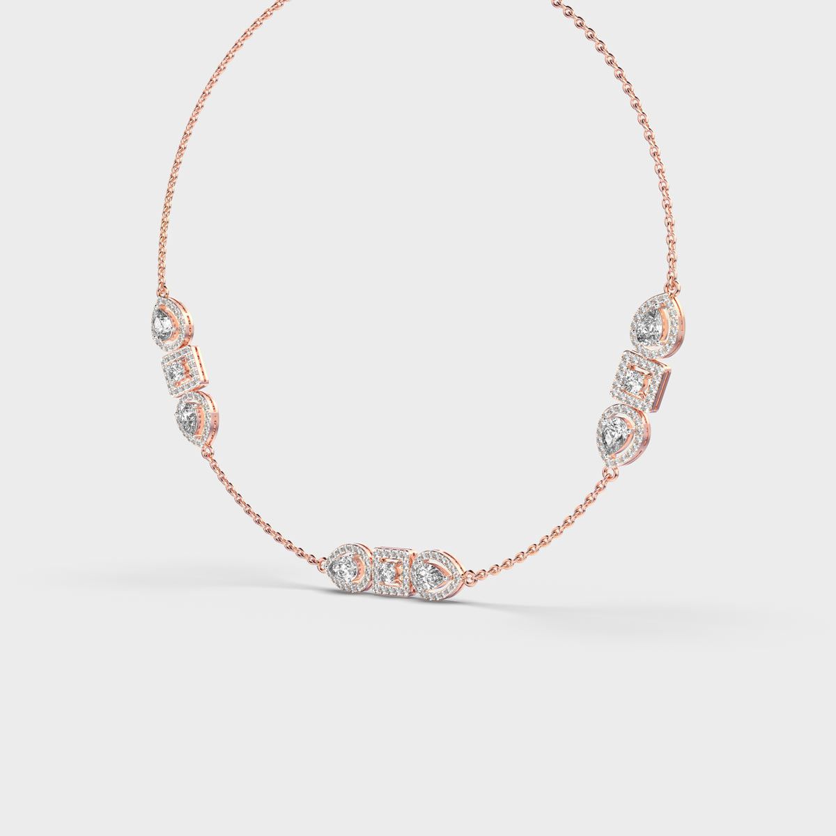 Three Stones Chained Diamond Necklace