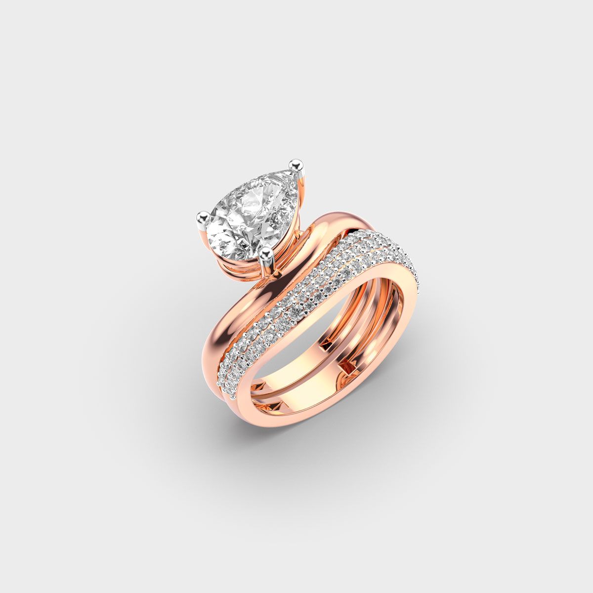 Elegant Pear Wave Diamond Ring - View 8