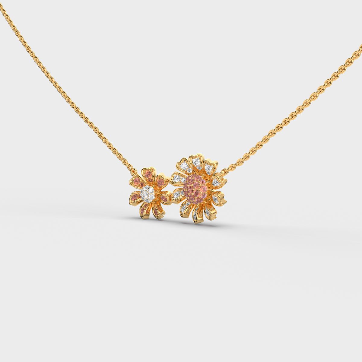 Double Marigold Flower Diamond Necklace