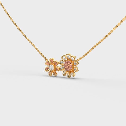 Double Marigold Flower Diamond Necklace
