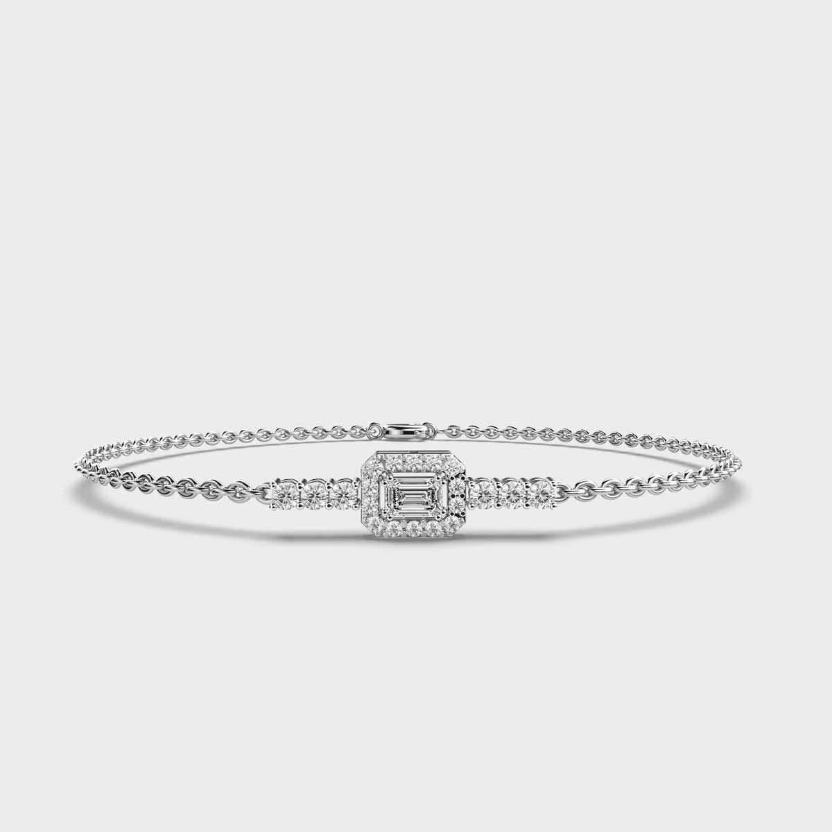 Edgy Halo Emerald Cut Diamond Bracelet