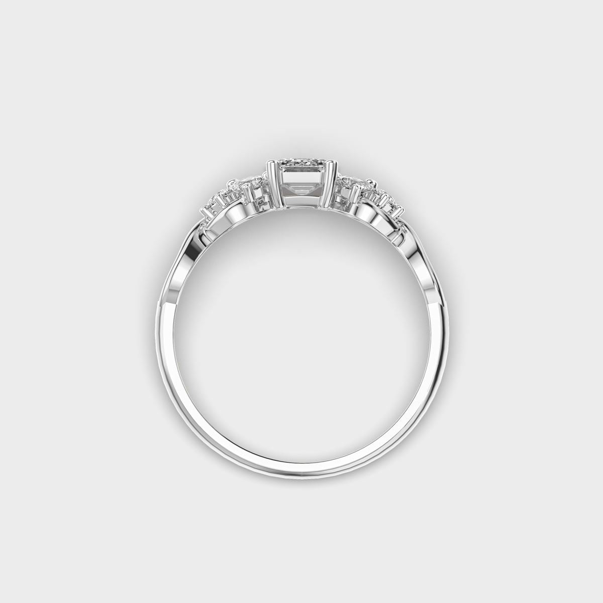 Majestic Emerald Solitaire Diamond Cluster Ring - View 10
