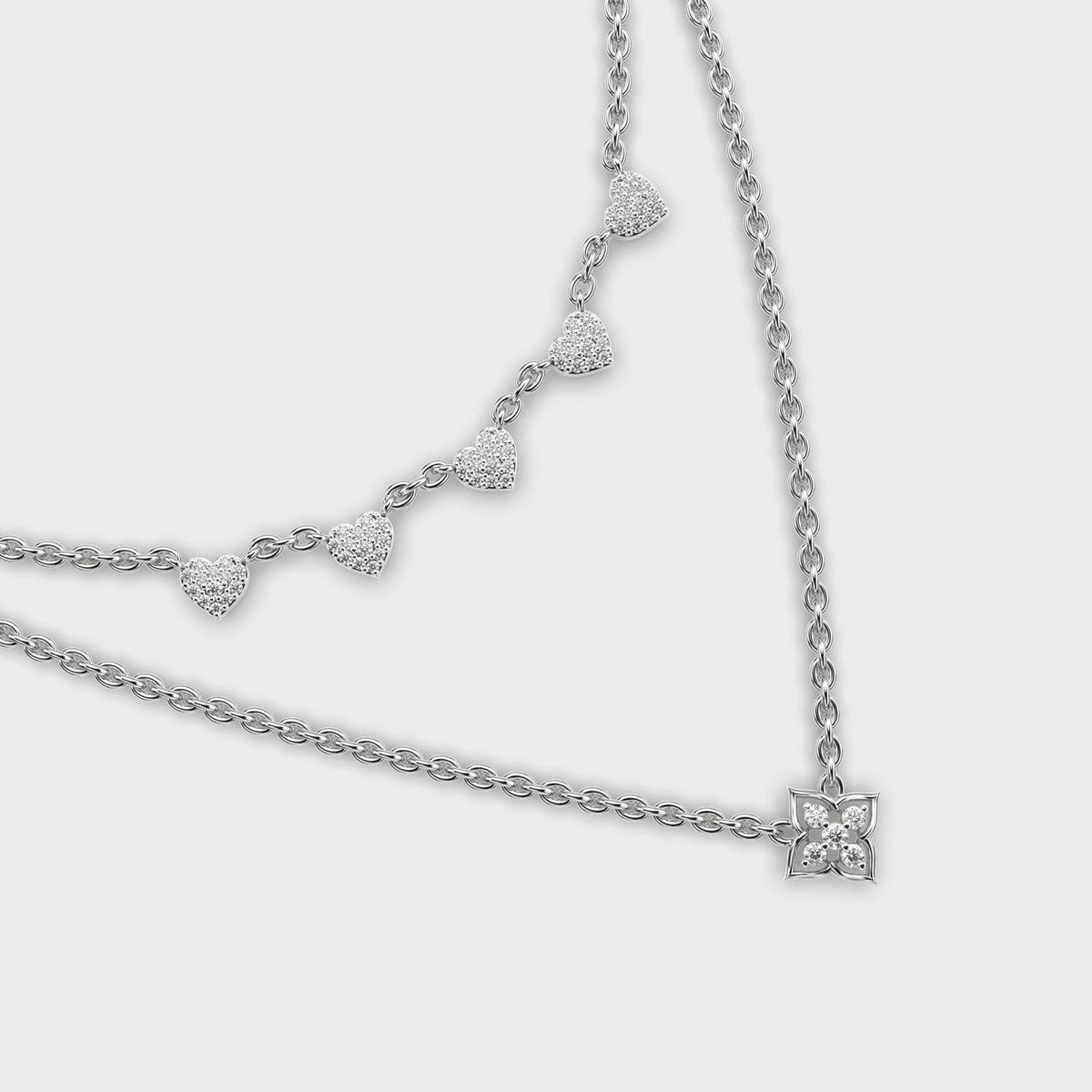 Heart Duo Layered Diamond Necklace