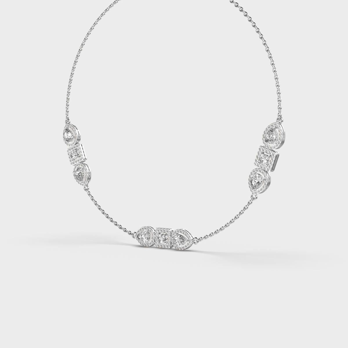 Three Stones Chained Diamond Necklace