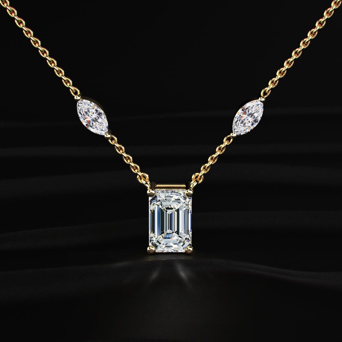 Emerald Cut Diamond Solitaire Necklace