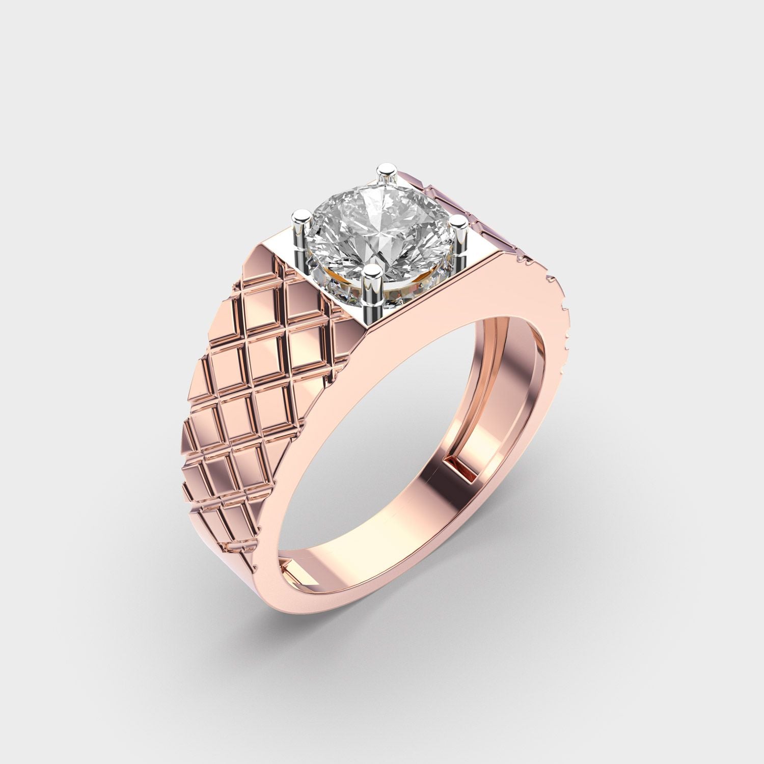 Quilted Solitaire Diamond Ring For Men - View 3