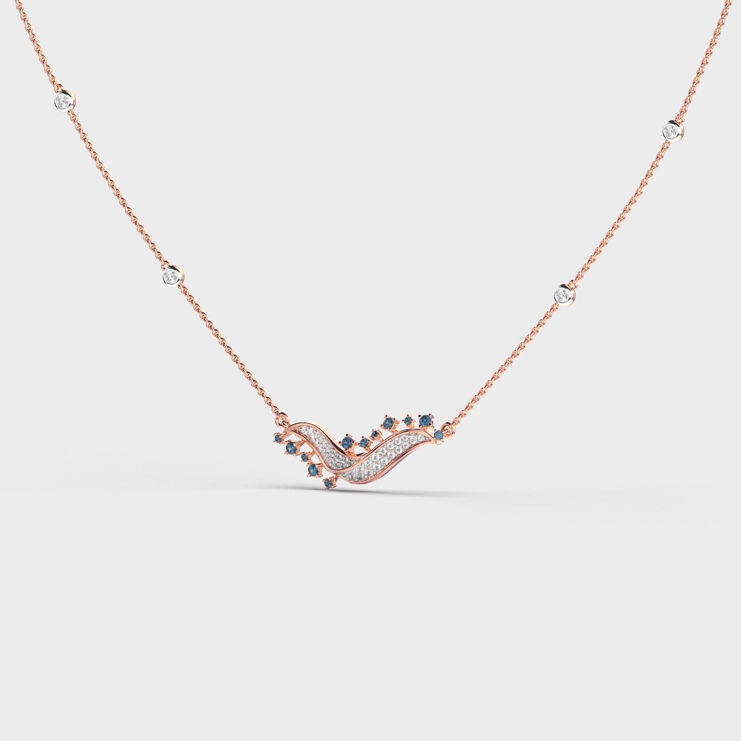 Blue Stone Wave Diamond Necklace