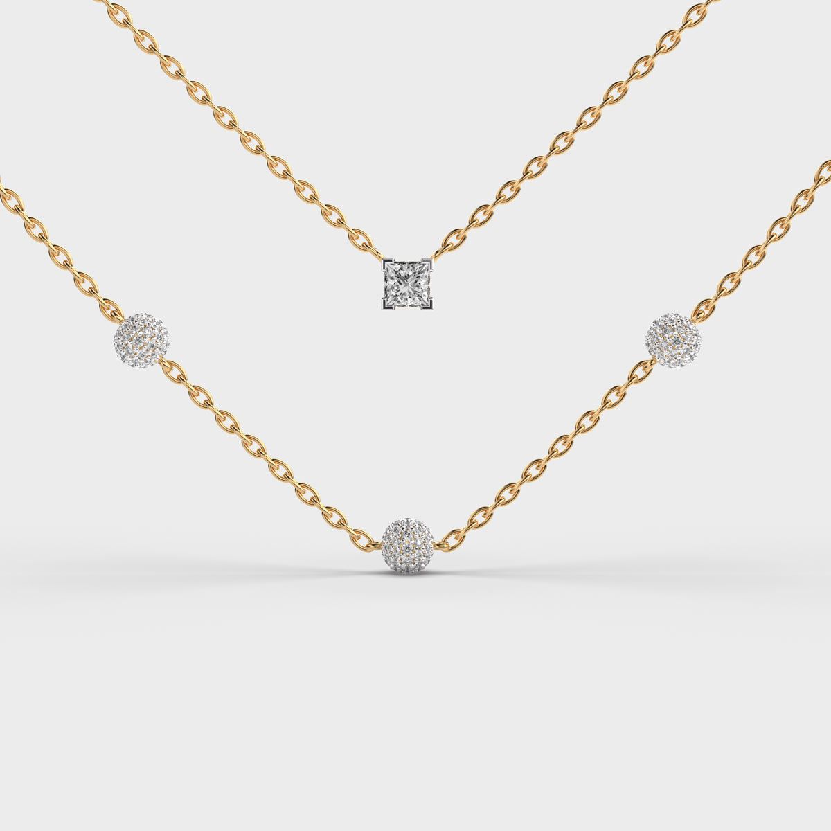 Double Chain Layered Diamond Necklace