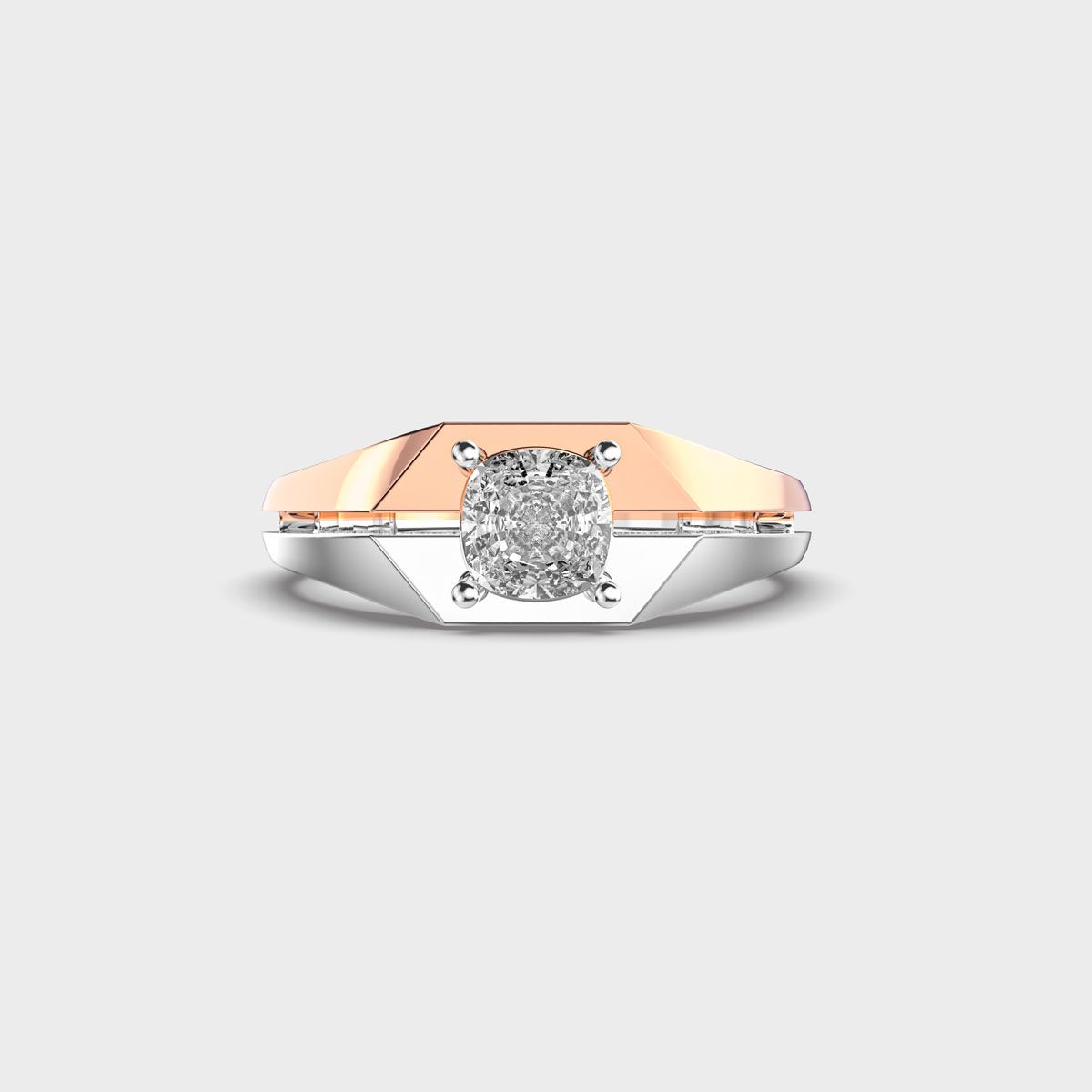Dual Tone Geometric Round Diamond Ring For Men - View 1