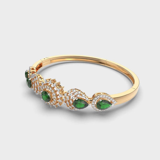 Shimmering Vrinda Green Stone Diamond Kada Bracelet