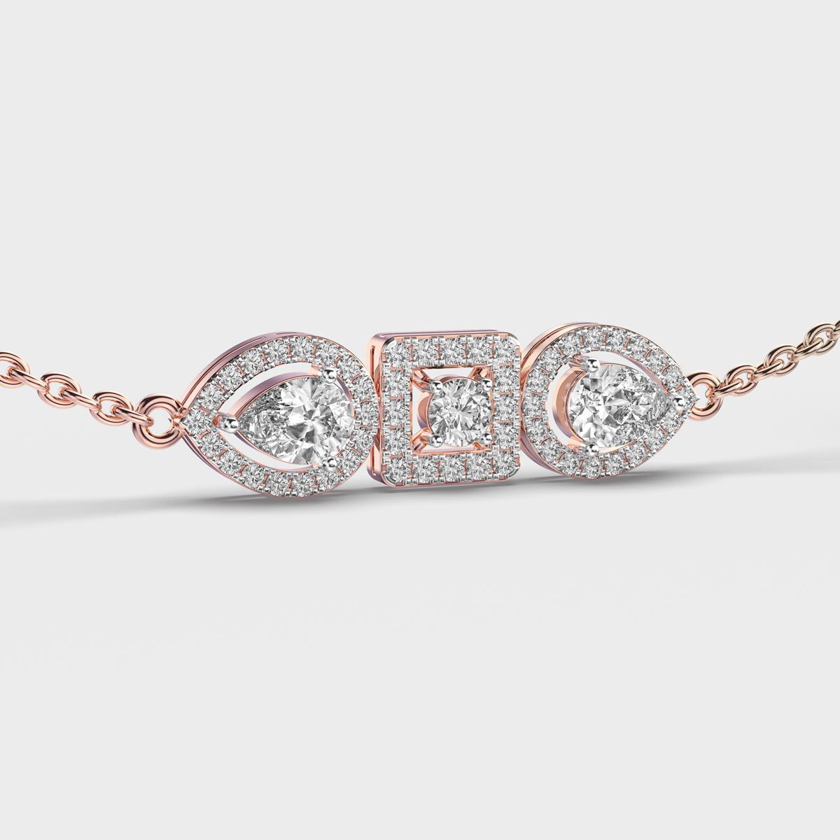 Three Stones Chained Diamond Necklace