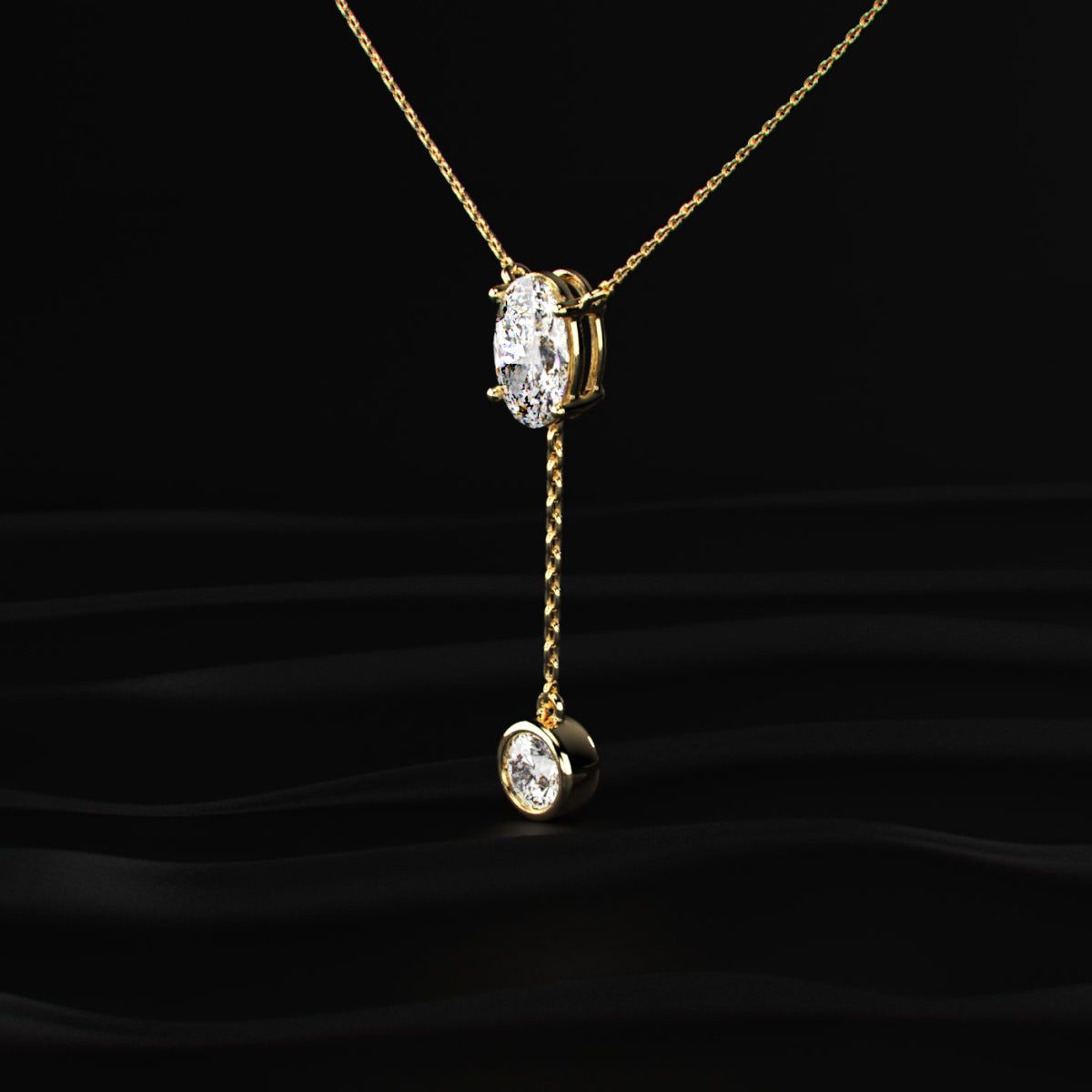Dual Drop Diamond Y Shaped Necklace