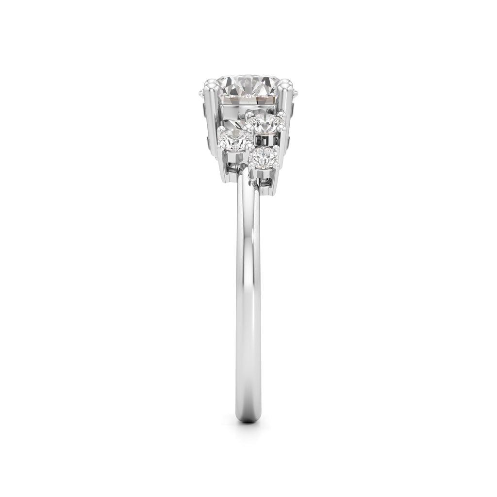Round Solitaire with Cluster Side Stones Ring