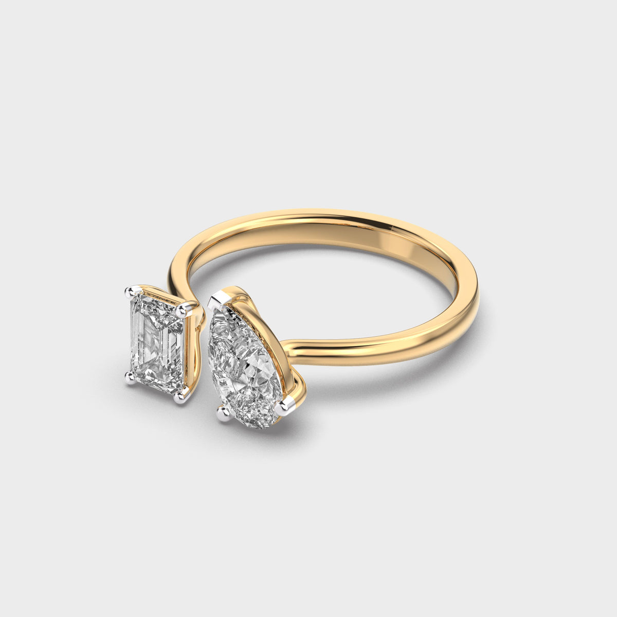Toi Et Moi Emerald & Pear Diamond Ring - View 3