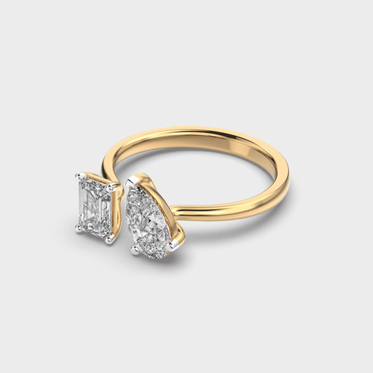 Toi Et Moi Emerald & Pear Diamond Ring - View 3