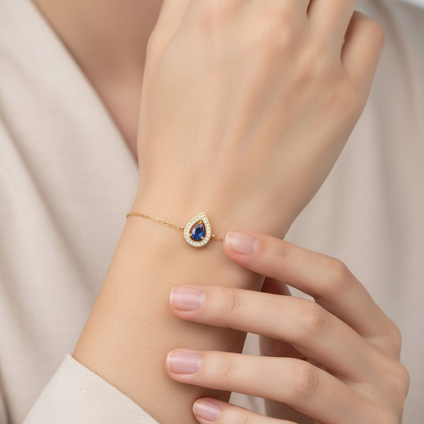 Blue Teardrop Halo Diamond Bracelet