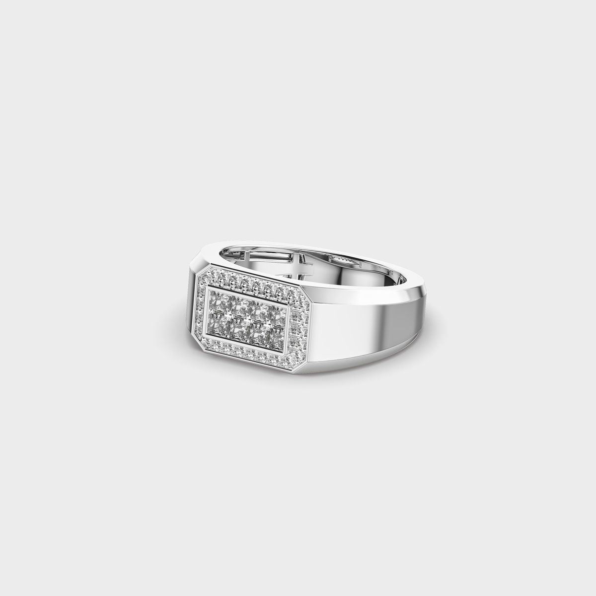 Rectangular Signet Diamond Cluster Ring For Men - View 7
