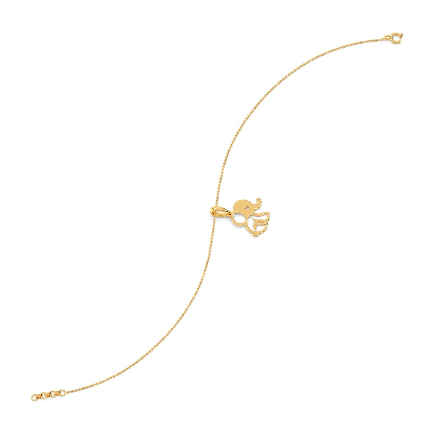 Elephant Charm Plain Gold Chain Bracelet