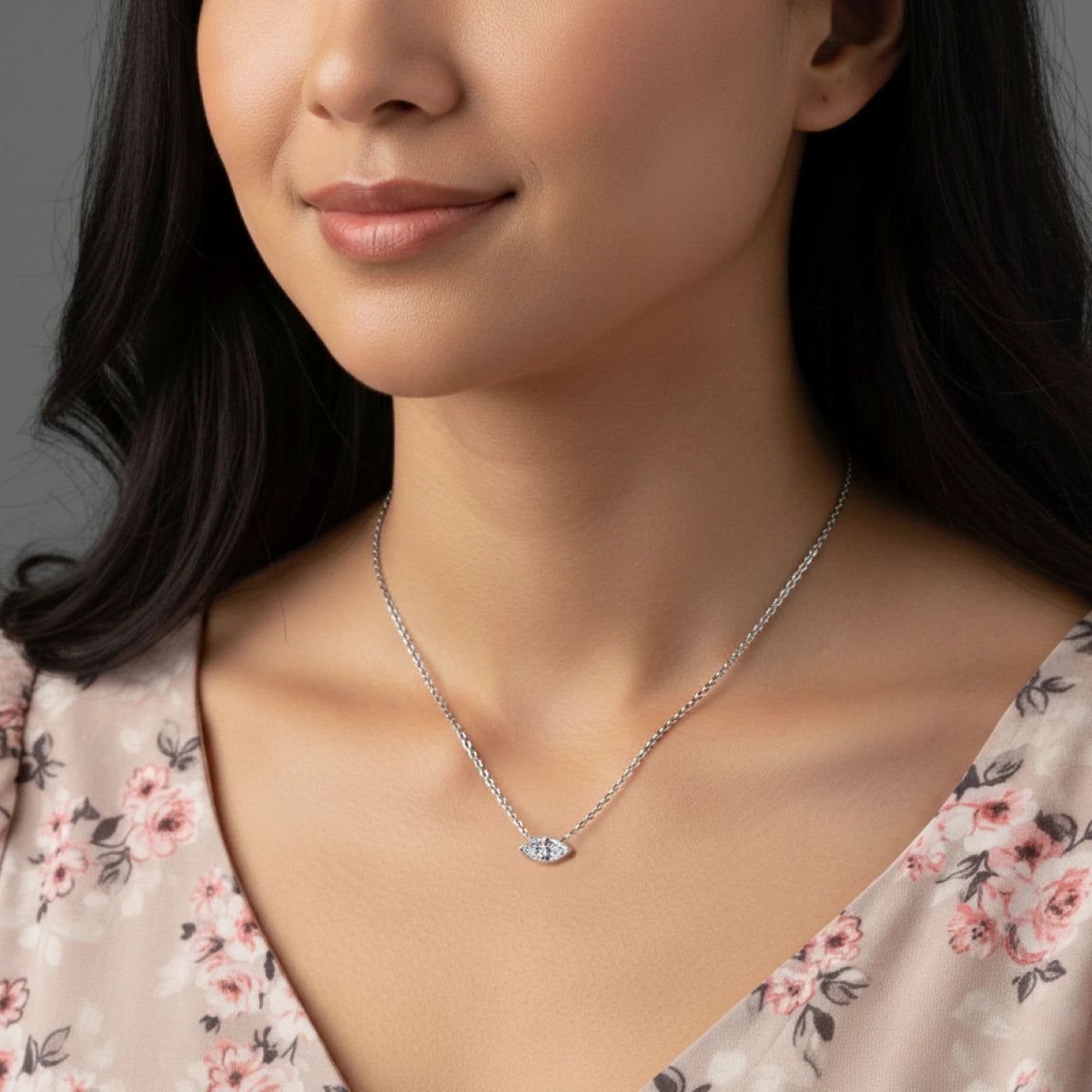 East West Marquise Solitaire Necklace