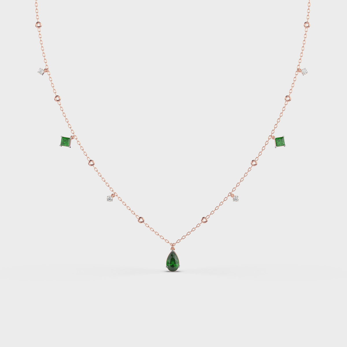 Emerald Green Coloured Stone Diamond Necklace