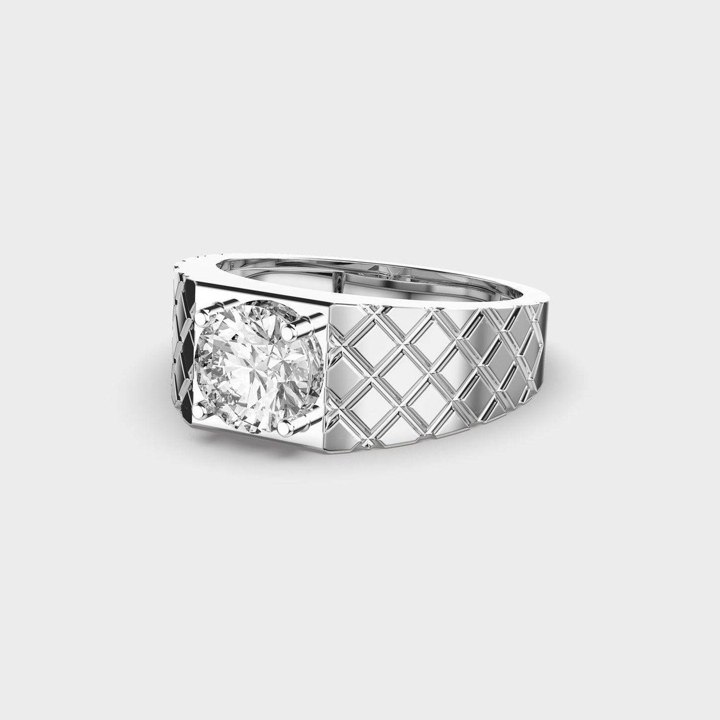 Quilted Solitaire Diamond Ring For Men - View 7
