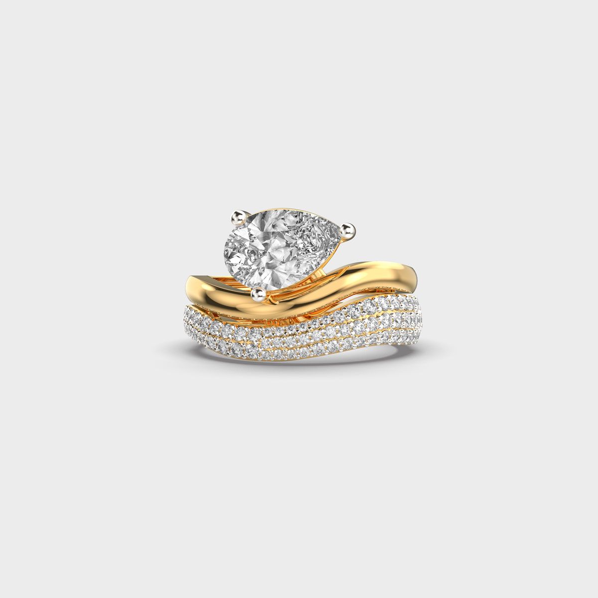 Elegant Pear Wave Diamond Ring - View 1