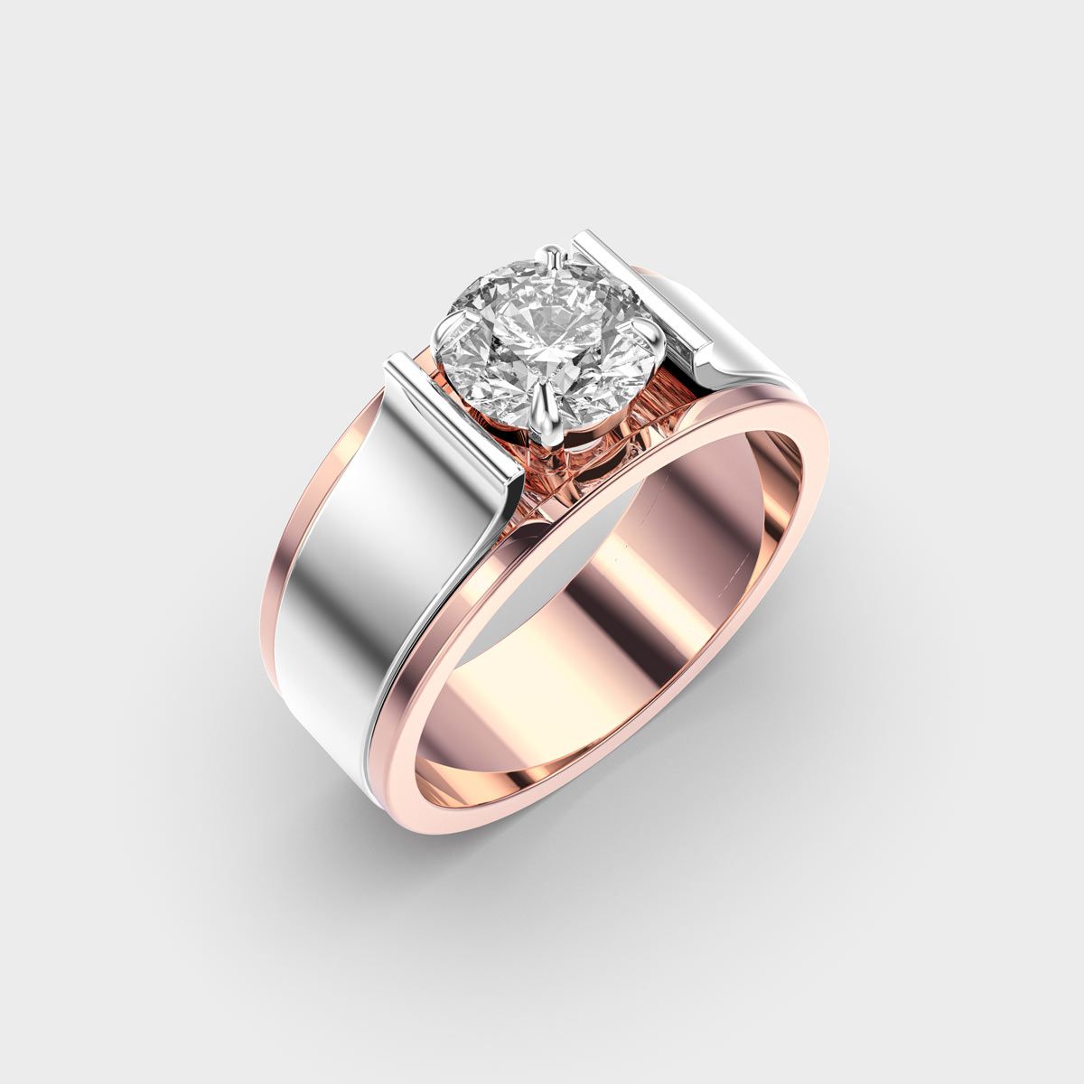 Dual Tone Diamond Solitaire Band Ring for Men - View 3