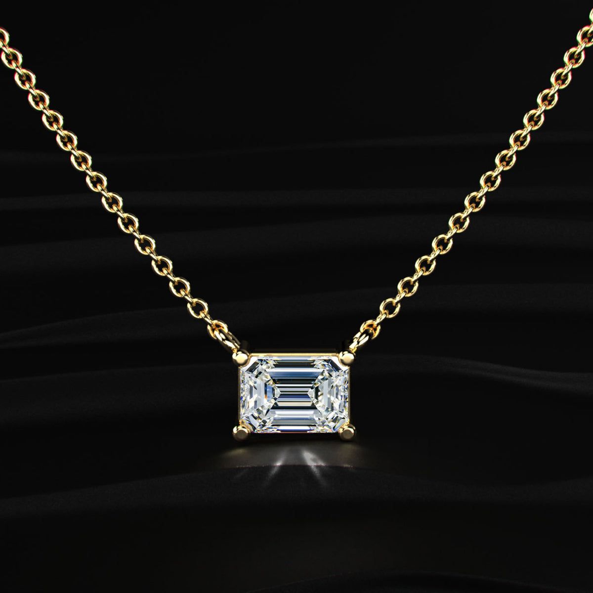 East-West Emerald Cut Diamond Solitaire Necklace
