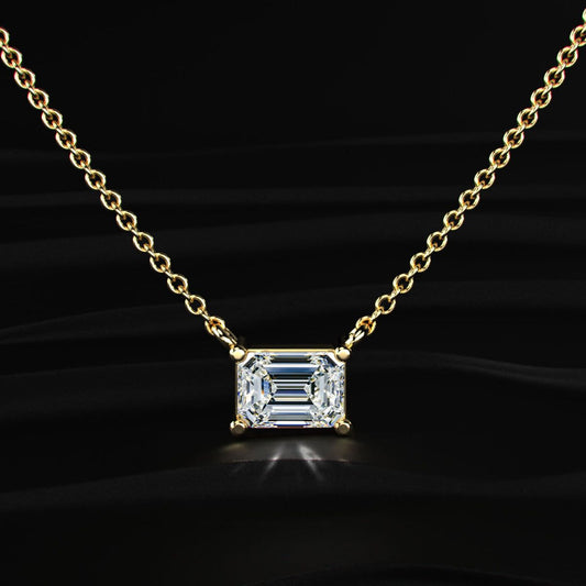East-West Emerald Cut Diamond Solitaire Necklace