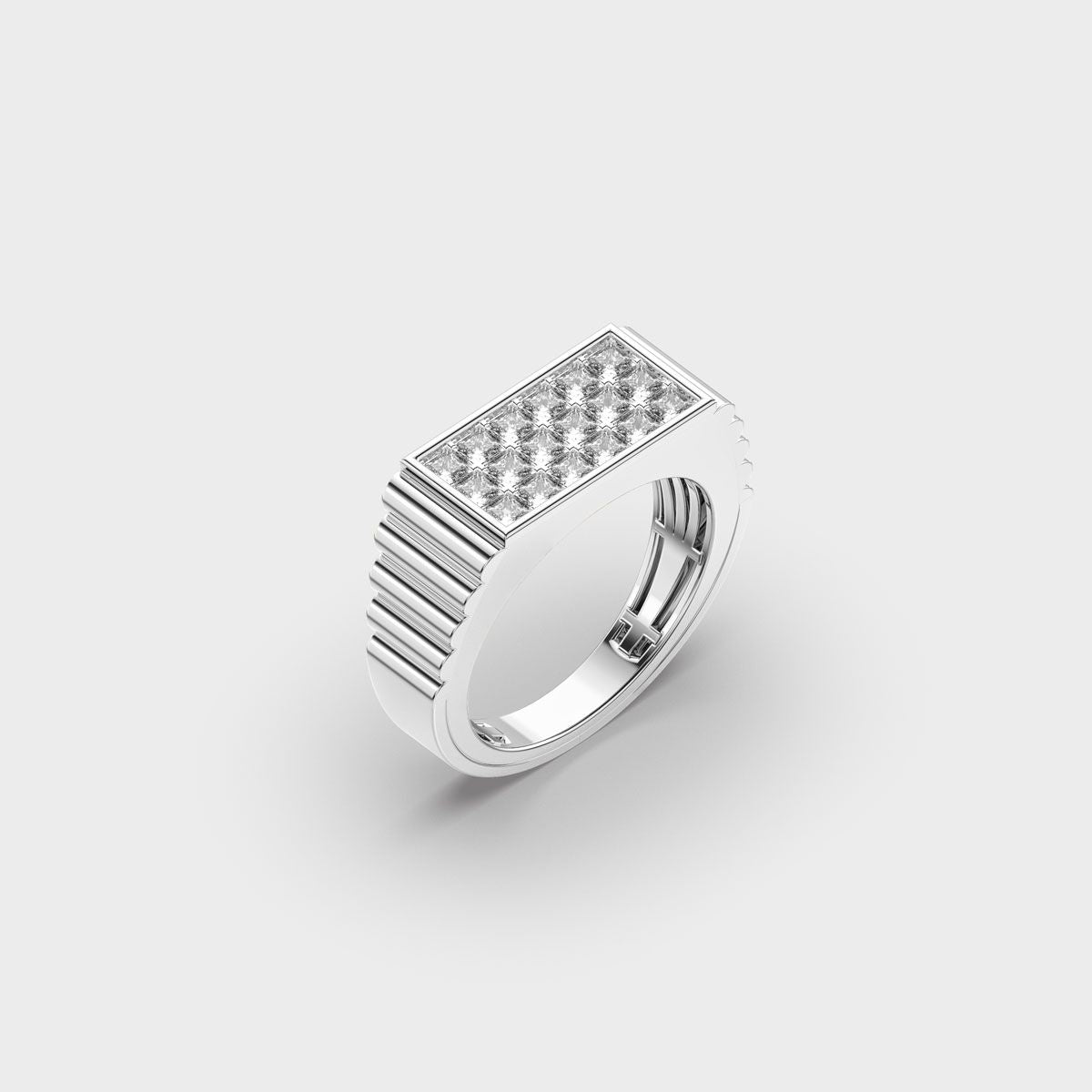 Princess Cut Grid Signet Diamond Ring For Men - View 8