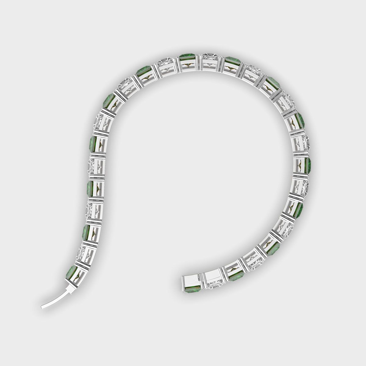 Chunky Princess Cut Diamond and Green Stone Bracelet