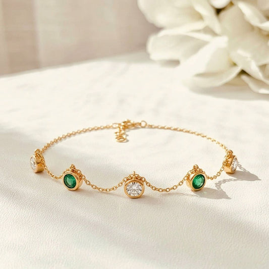 Oval Gem Round Diamond Chain Bracelet