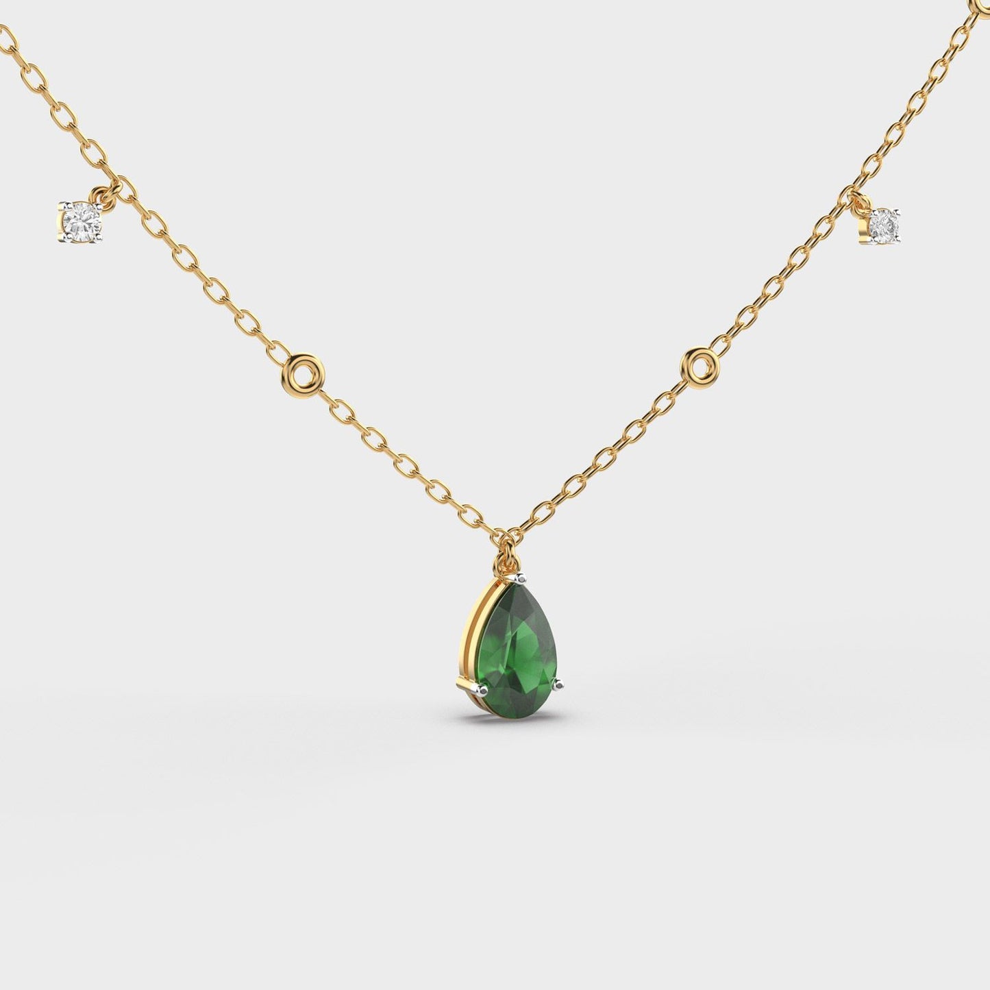 Emerald Green Coloured Stone Diamond Necklace