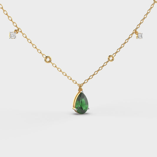 Emerald Green Coloured Stone Diamond Necklace