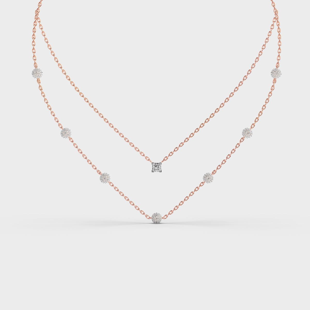 Double Chain Layered Diamond Necklace