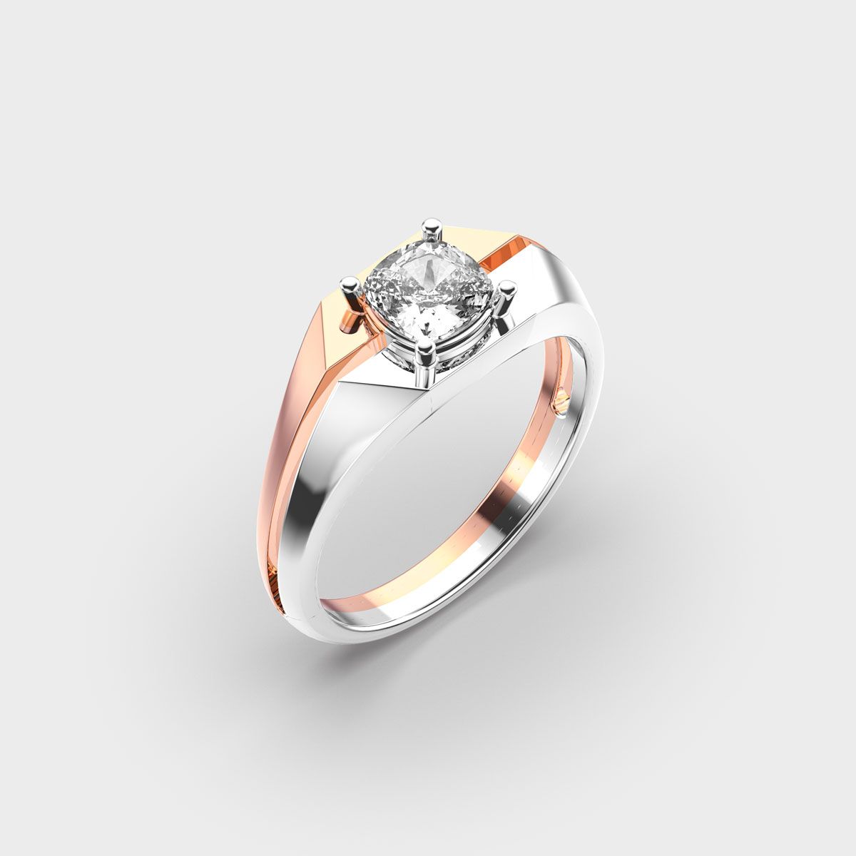 Dual Tone Geometric Round Diamond Ring For Men - View 3